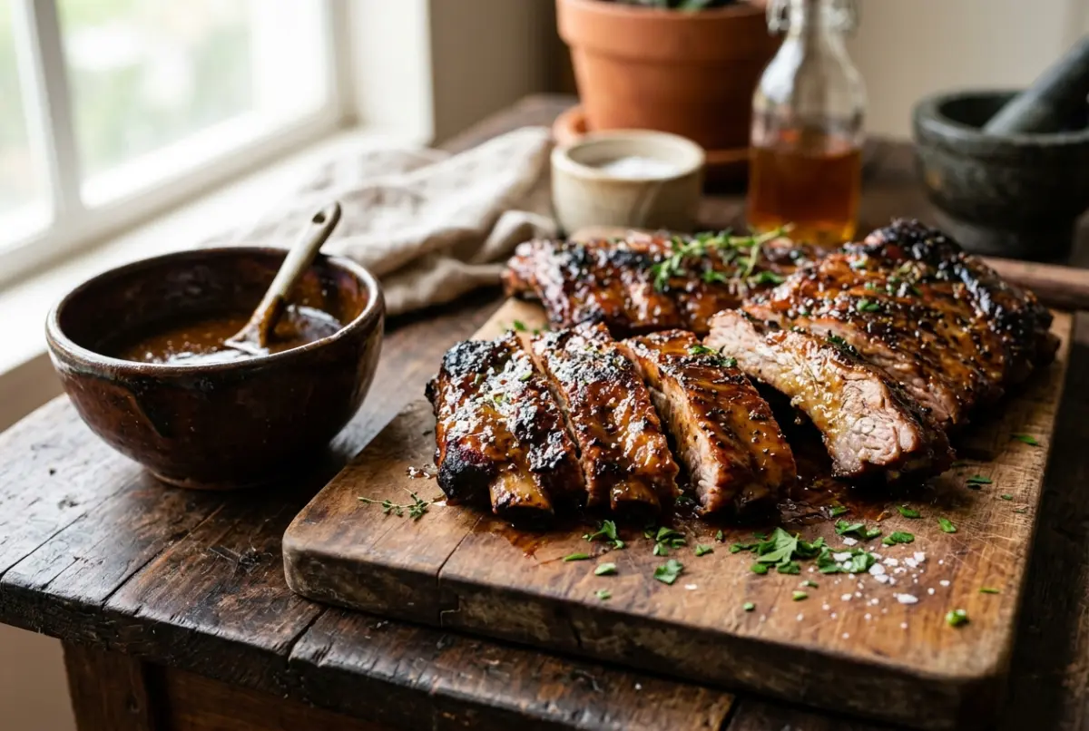 Costillas de cerdo con miel y mostaza