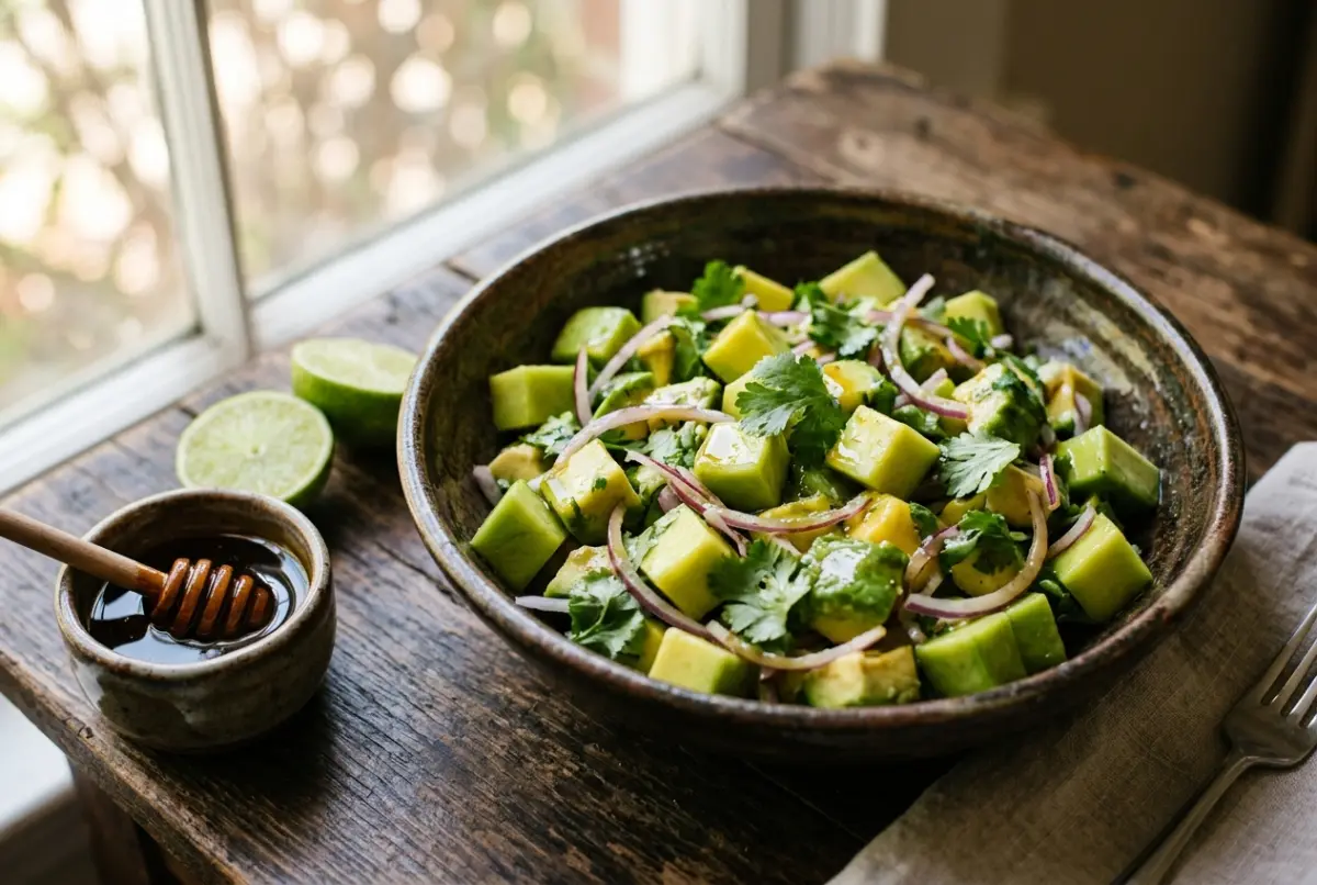 Ensalada de mango y aguacate con miel
